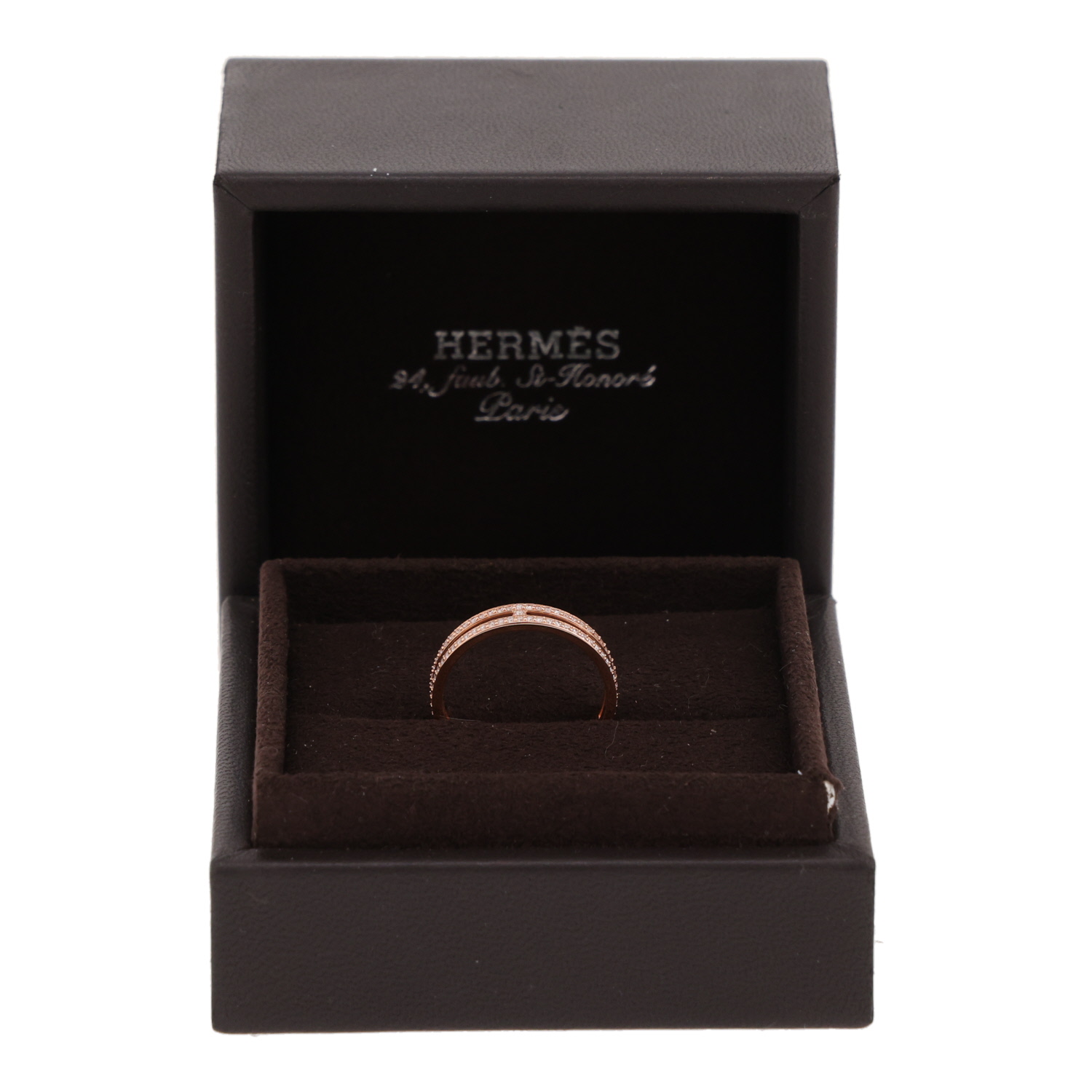 Alianza Hermès Ariane modelo pequeño de oro rosa y diamantes - Detail D2