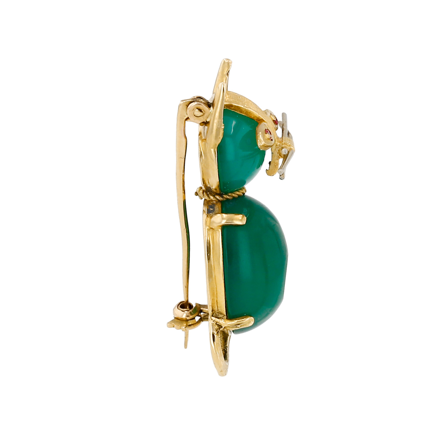 Vintage brooch in yellow gold, chrysoprase and rubies - Detail D2