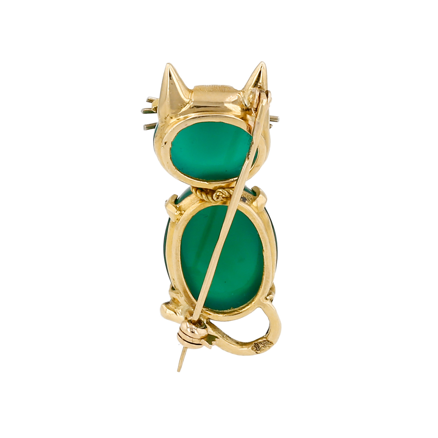Vintage brooch in yellow gold, chrysoprase and rubies - Detail D3