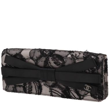 Pochette du soir Chanel   en satin gris et dentelle noire