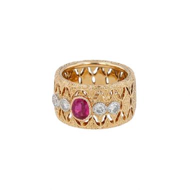 Gianmaria Buccellati 1970's sleeve ring in yellow gold, diamonds and ruby
