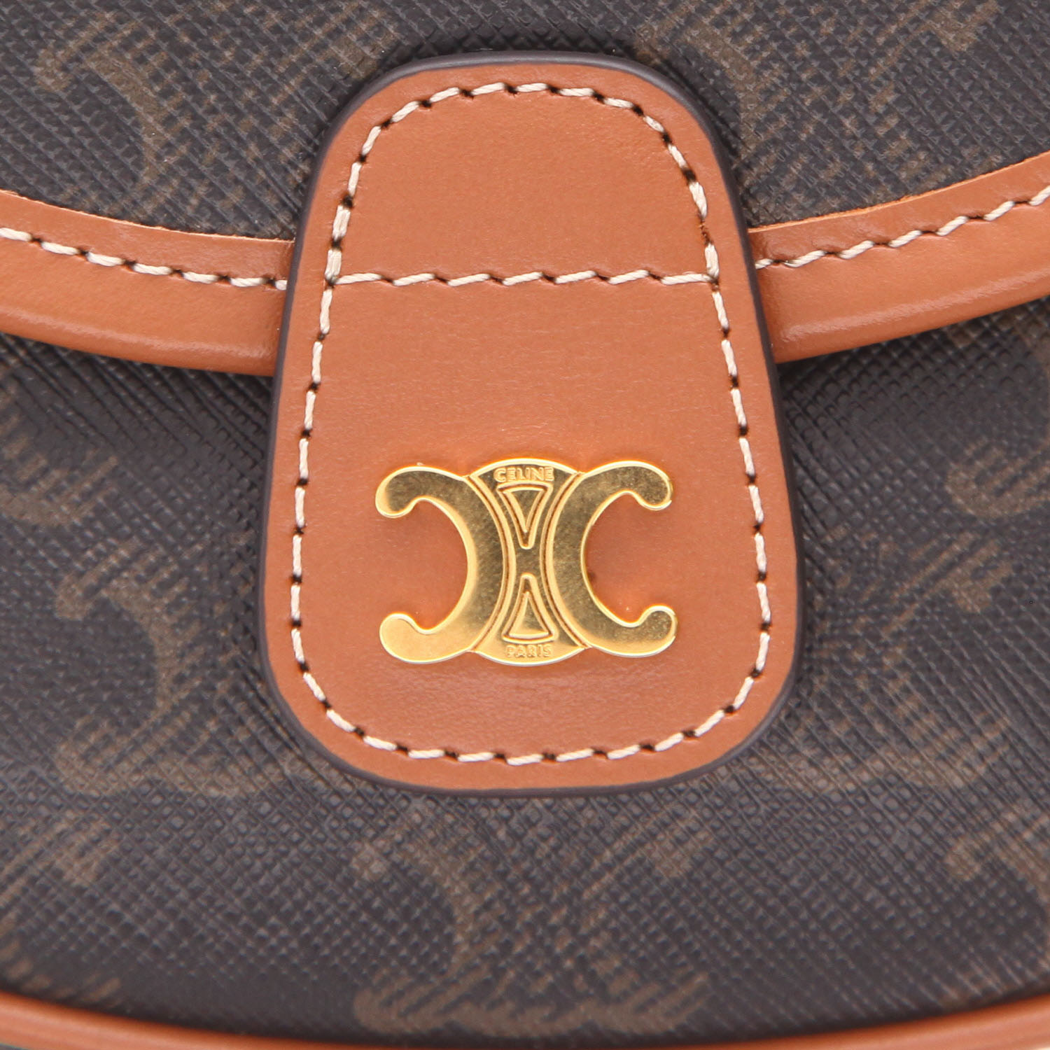 Bolso bandolera Celine  Folco en lona Monogram marrón y cuero marrón - Detail D2