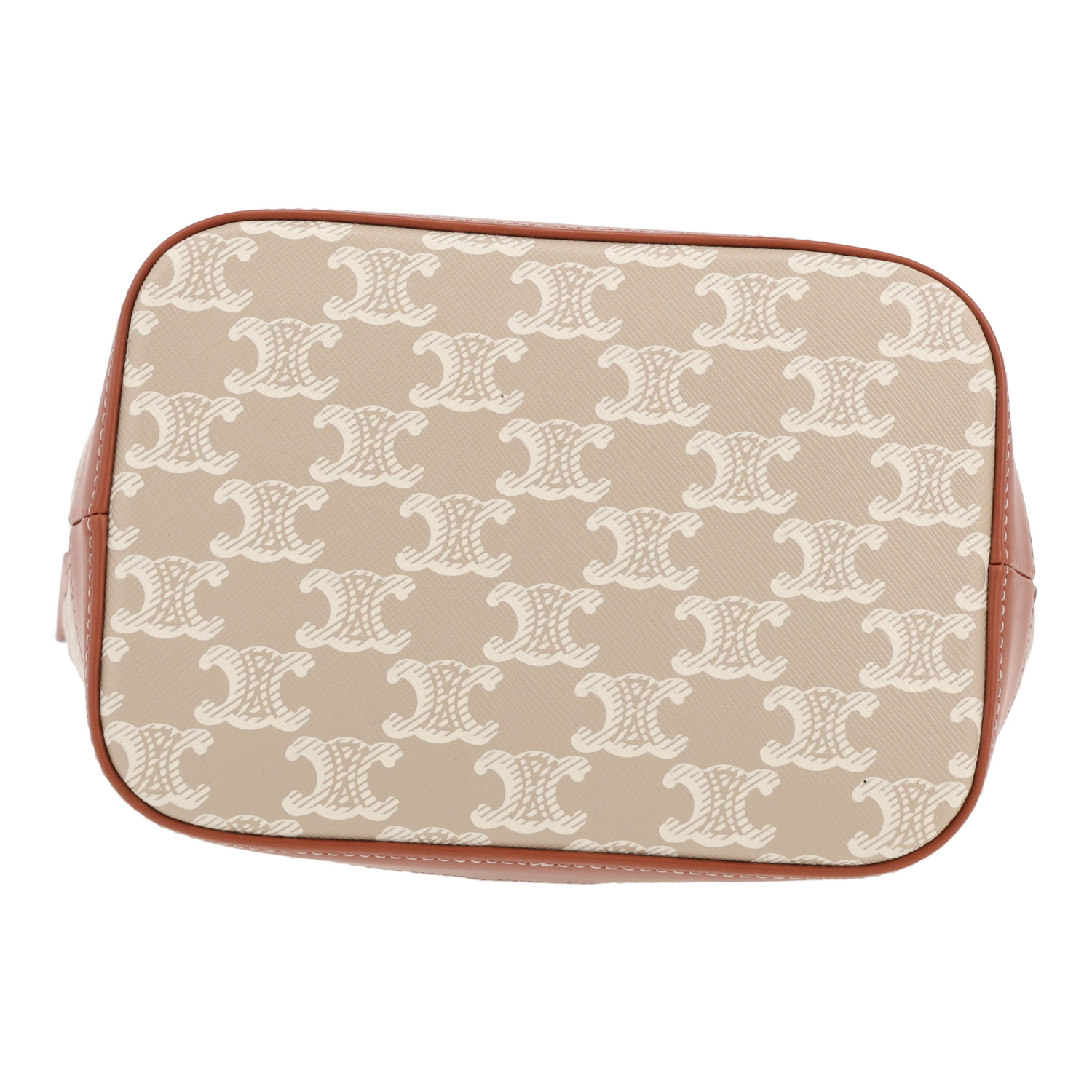 Bolso bandolera Celine  Seau modelo pequeño  en tejido "Triomphe" blanco y cuero marrón - Detail D1
