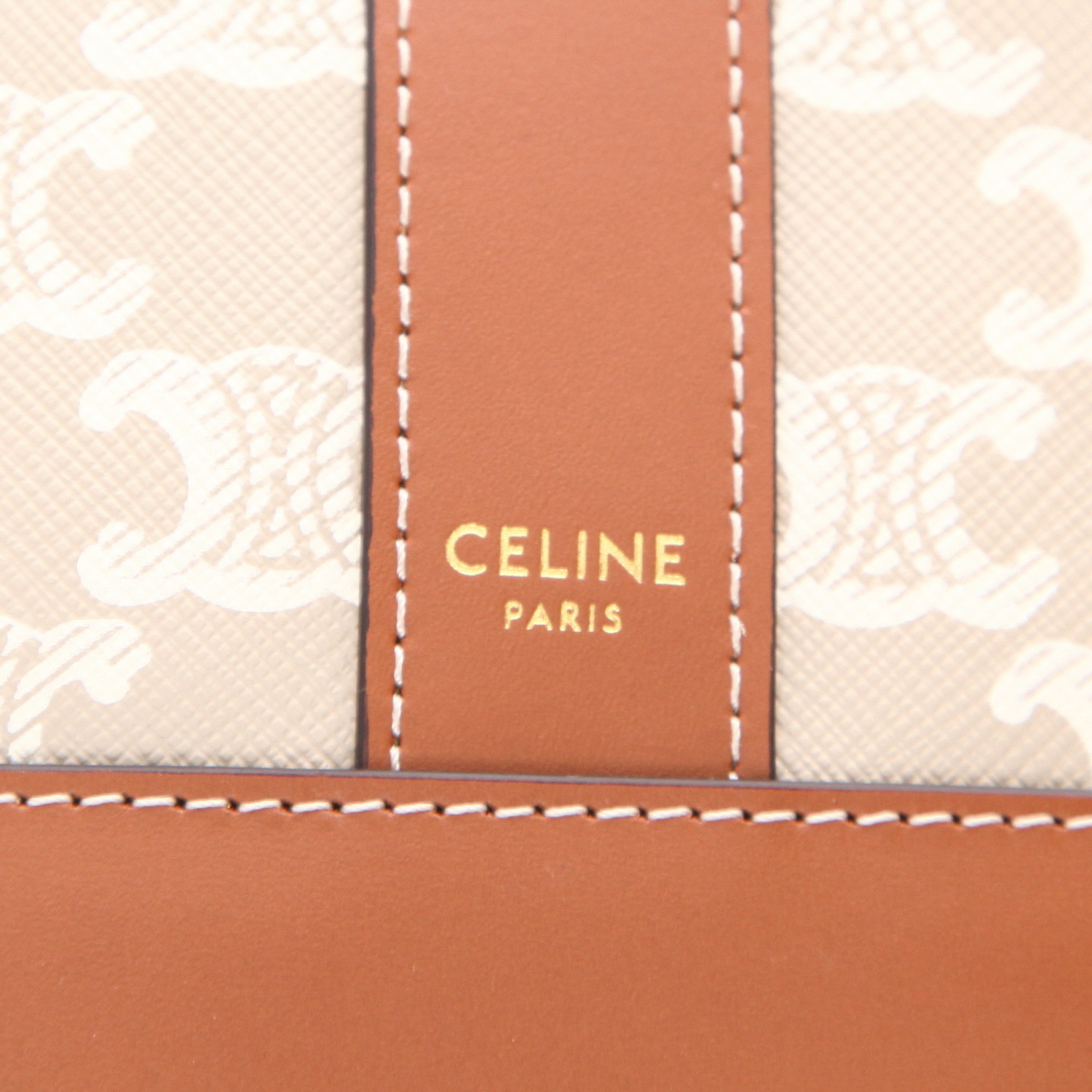 Borsa a tracolla Celine  Seau modello piccolo  in tela "Triomphe" bianca e pelle marrone - Detail D2