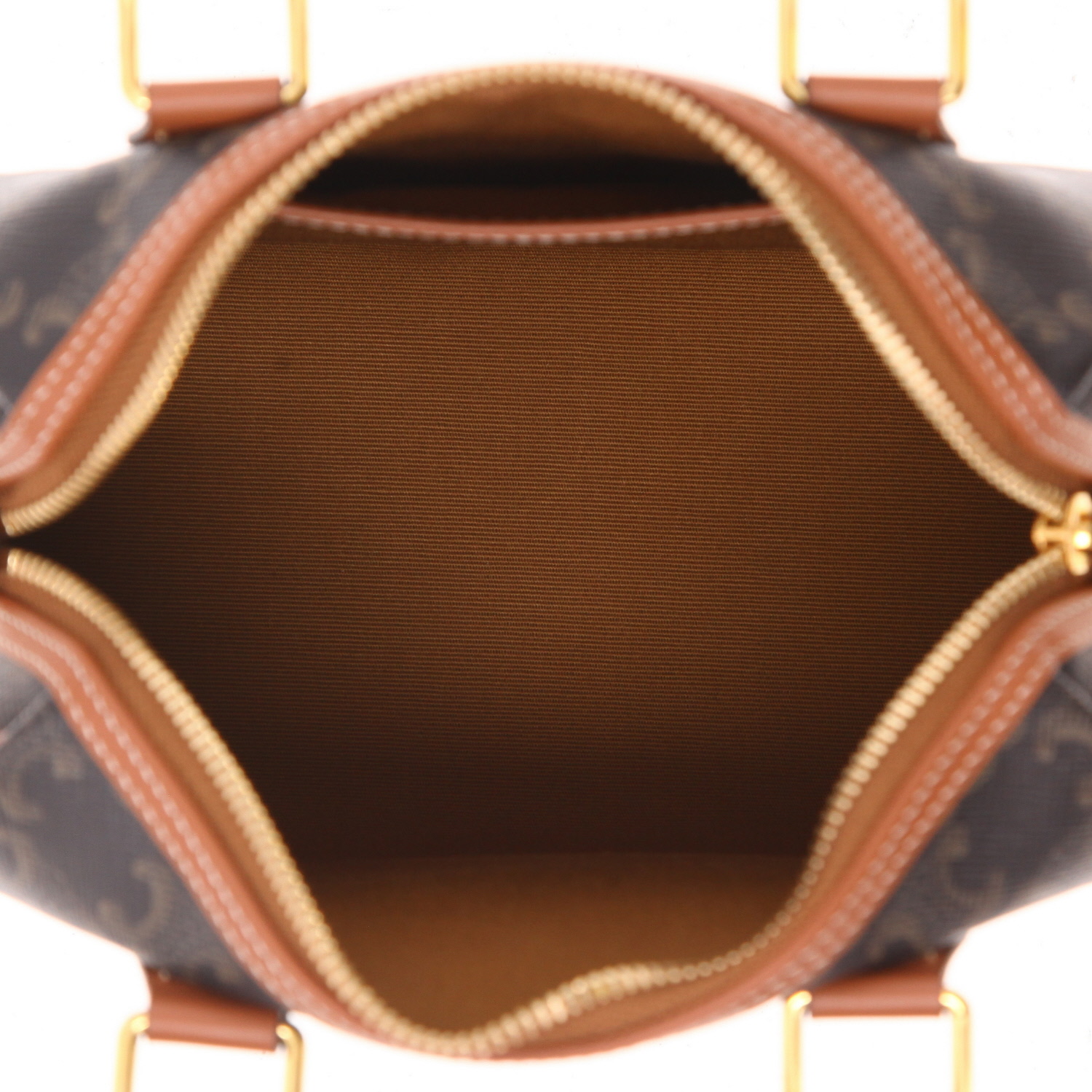 Sac à main Celine  Boston petit modèle  en toile Triomphe et cuir marron - Detail D3