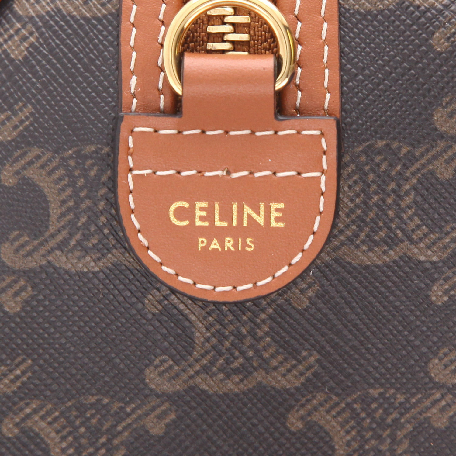 Celine  Boston small model  handbag  "Triomphe" canvas  and brown leather - Detail D2