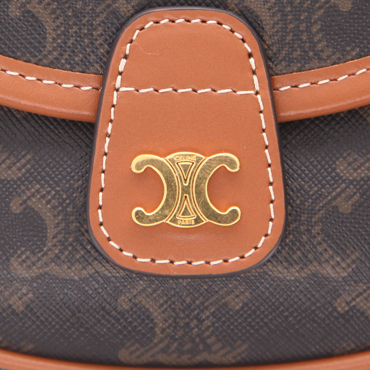 Sac bandoulière Celine  Folco mini  en toile Triomphe marron et cuir marron - Detail D2