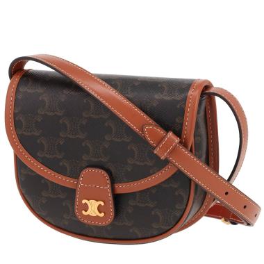 Sac bandoulière Celine  Folco mini  en toile Triomphe marron et cuir marron