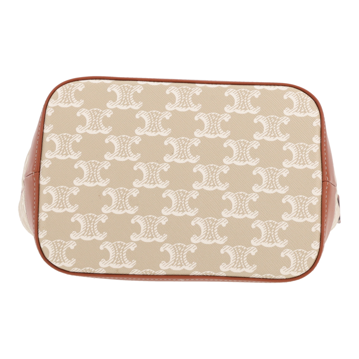 Sac bandoulière Celine  Seau petit modèle  en toile Triomphe blanche et cuir marron - Detail D1