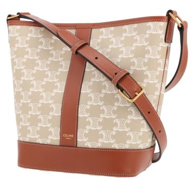 Borsa a tracolla Celine  Seau modello piccolo  in tela "Triomphe" bianca e pelle marrone