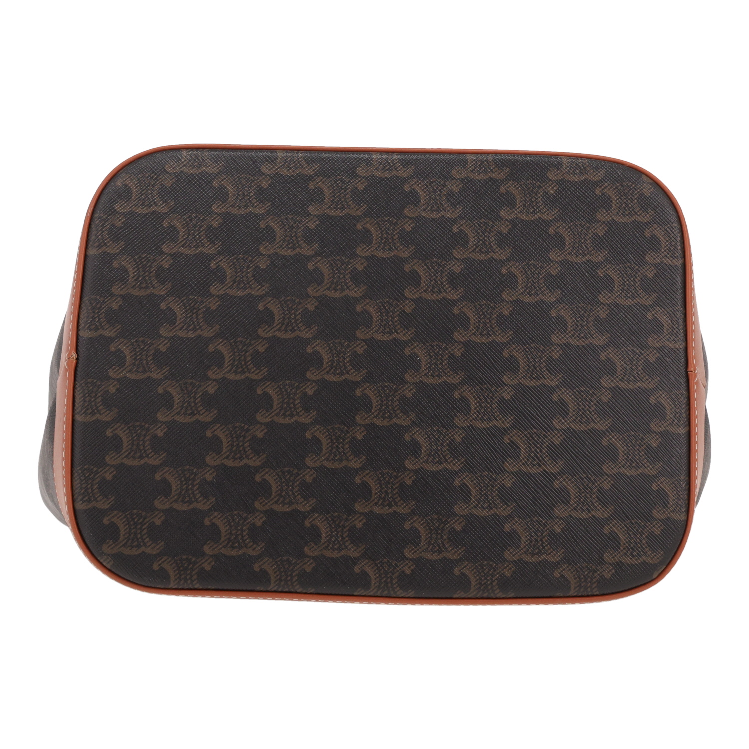 Celine  Seau medium model  shoulder bag  in brown "Triomphe" canvas  and brown leather - Detail D1