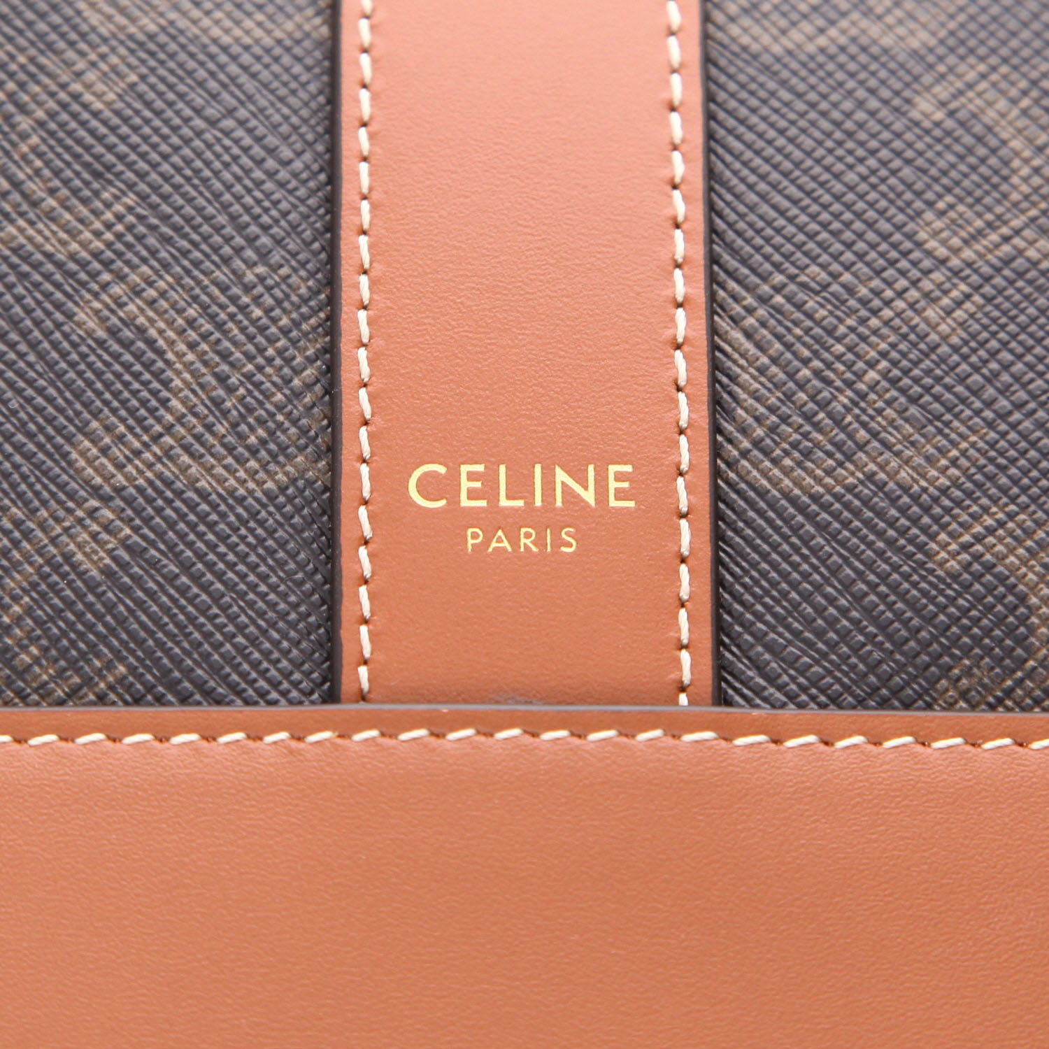 Celine  Seau medium model  shoulder bag  in brown "Triomphe" canvas  and brown leather - Detail D2
