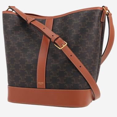 Celine  Seau medium model  shoulder bag  in brown "Triomphe" canvas  and brown leather