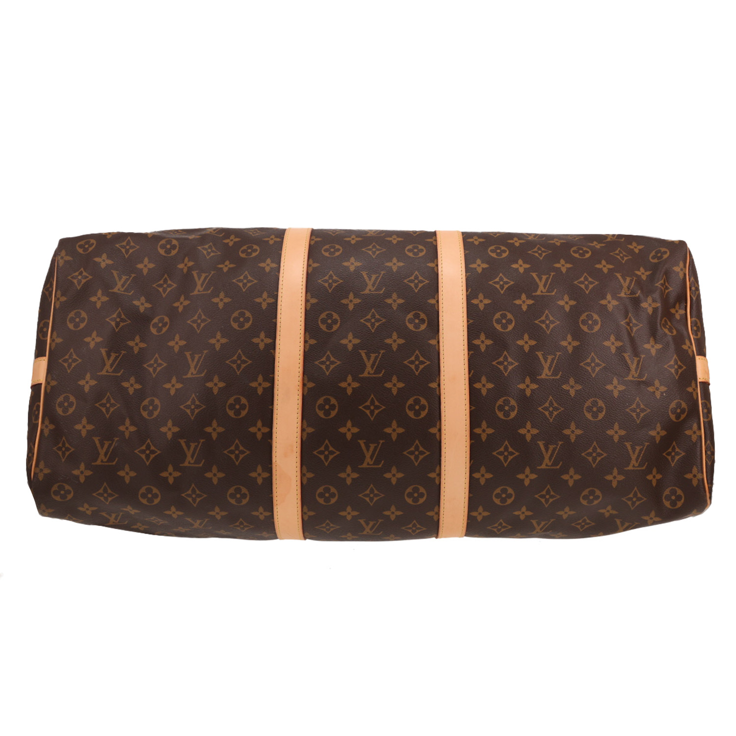 Sac de voyage Louis Vuitton  Keepall 60 en toile monogram marron et cuir naturel - Detail D1