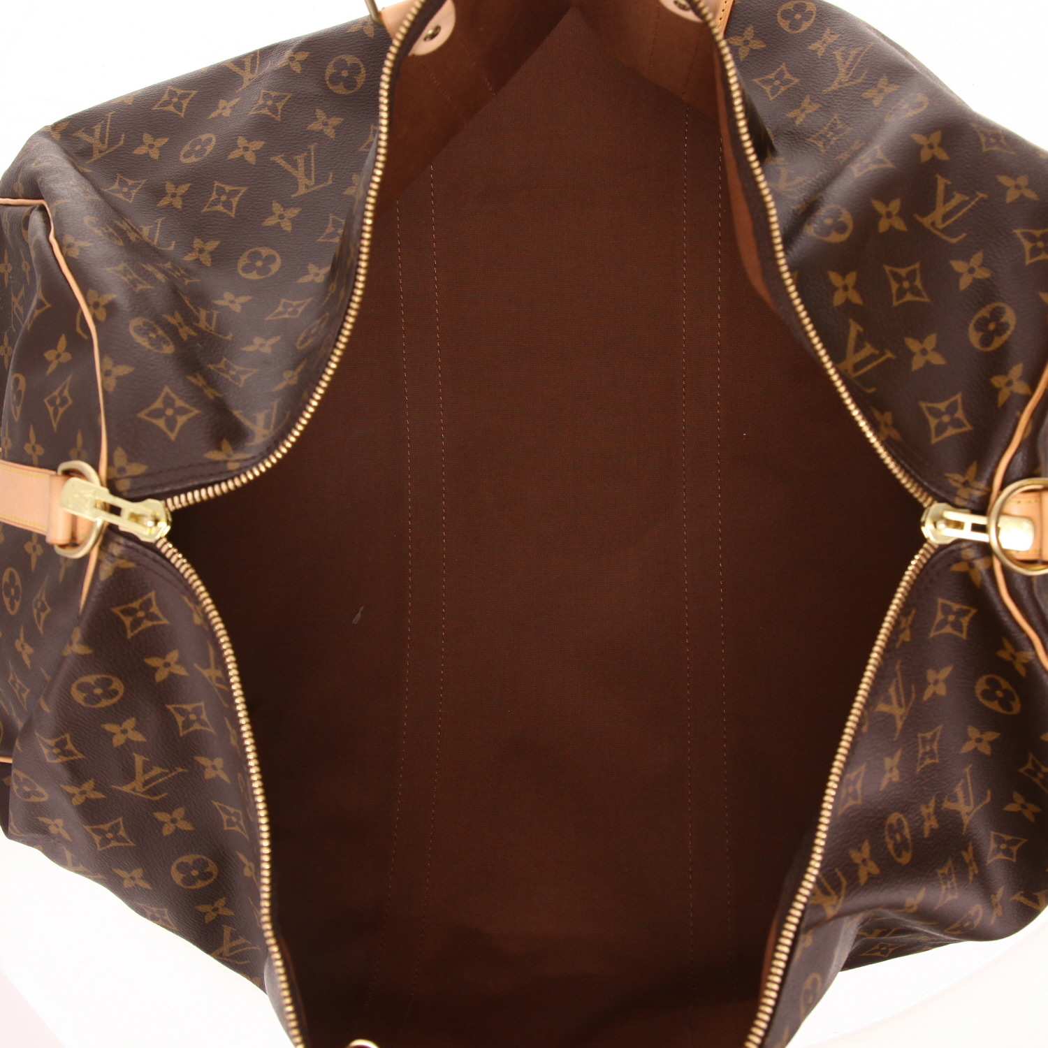 Sac de voyage Louis Vuitton  Keepall 60 en toile monogram marron et cuir naturel - Detail D3