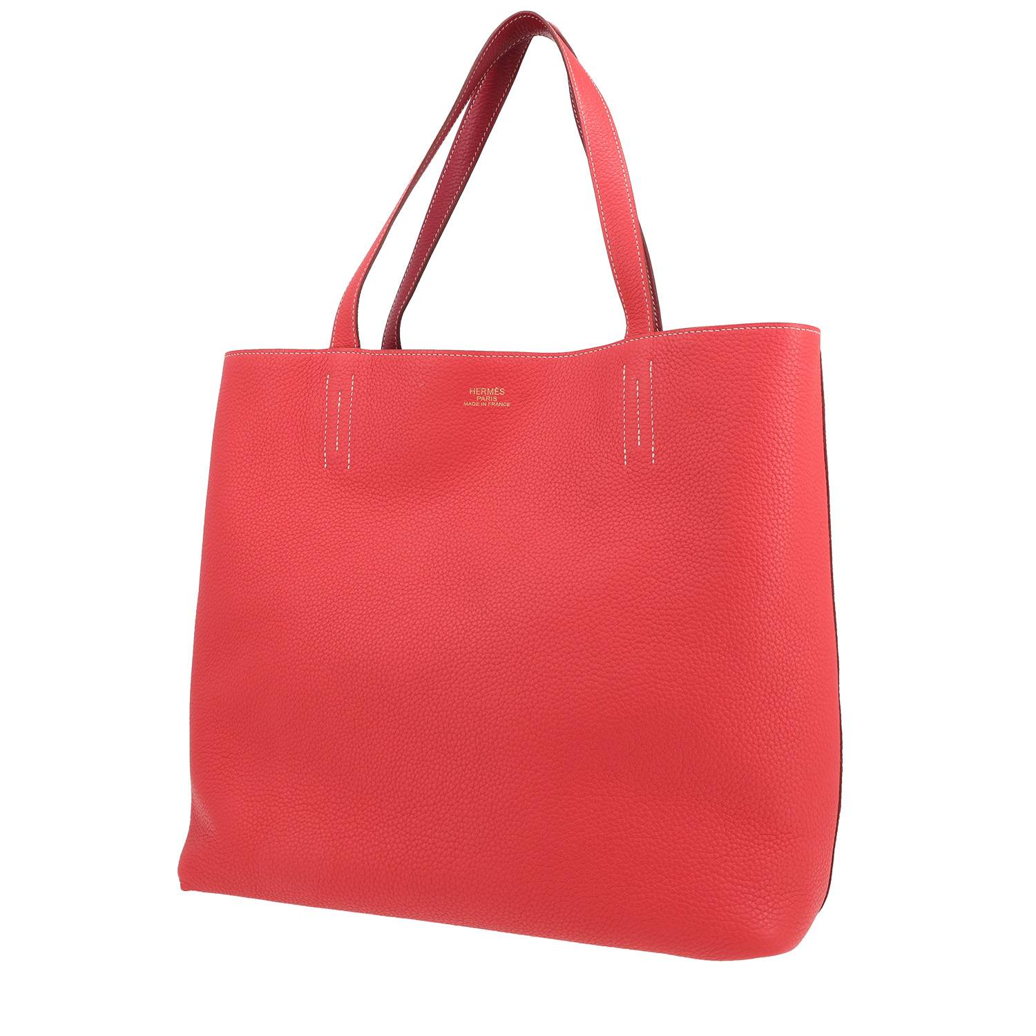 Sac cabas Hermès Double Sens en cuir togo rose Jaipur et bordeaux