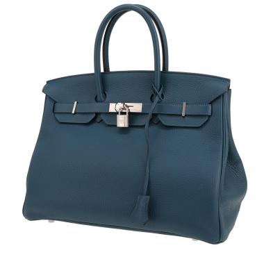 Bolso de mano Hermès  Birkin 35 cm en cuero togo azul verdoso