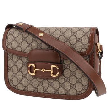 Bolso bandolera Gucci  1955 Horsebit en tejido "sûpreme GG" beige y cuero marrón