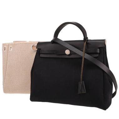 Bolso para llevar al hombro o en la mano Hermès  Herbag en lona negra y cuero negro