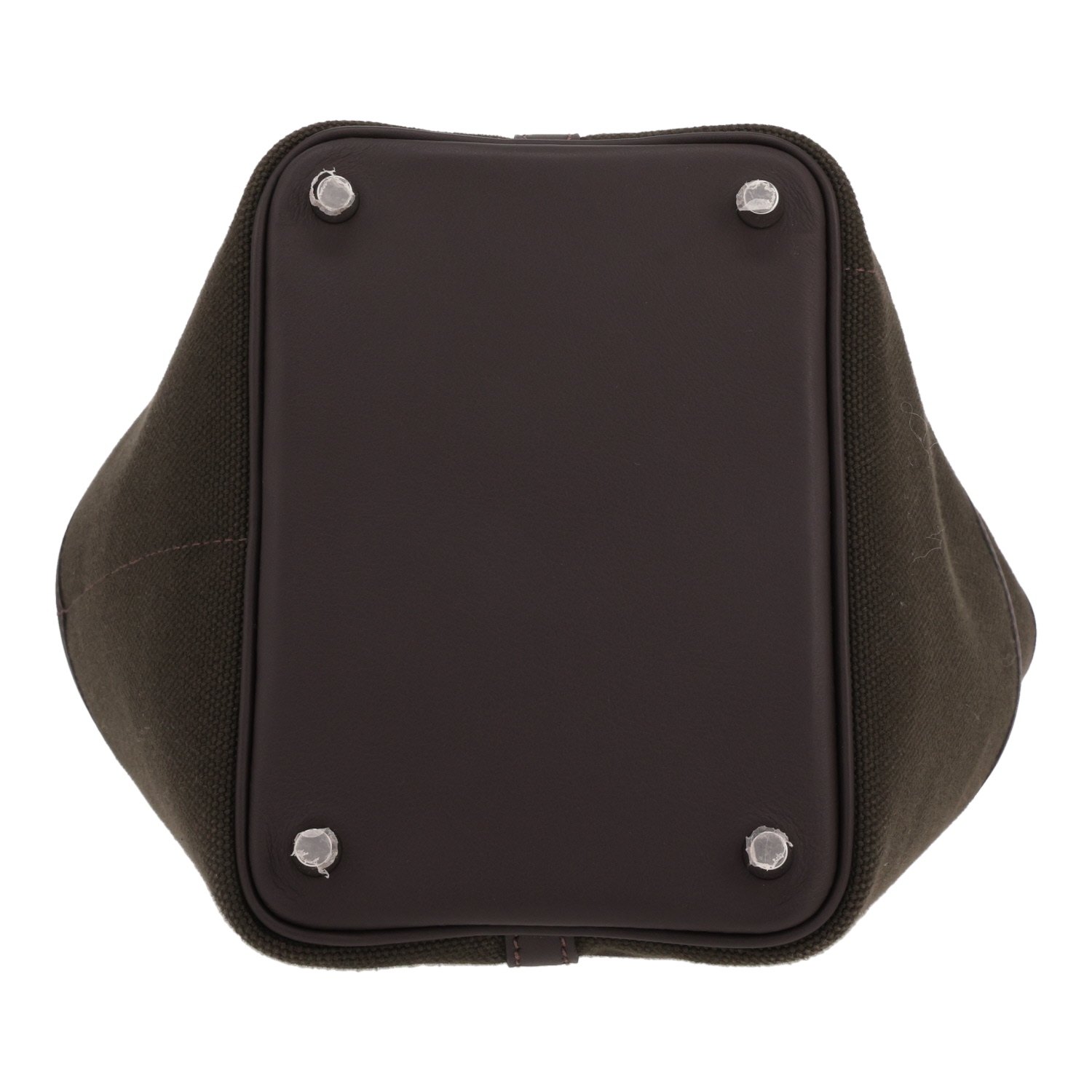 Borsa Hermès  Picotin 26 cm in tela verde kaki e pelle marrone - Detail D1