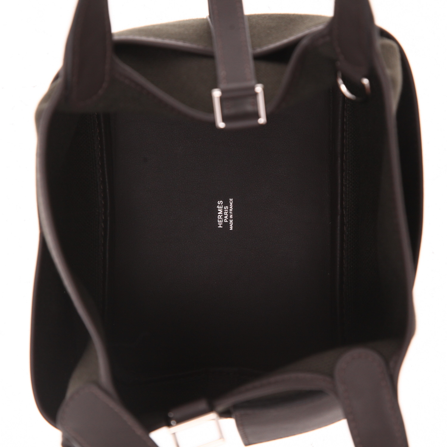 Bolso de mano Hermès  Picotin Cargo en lona caqui y cuero marrón - Detail D3