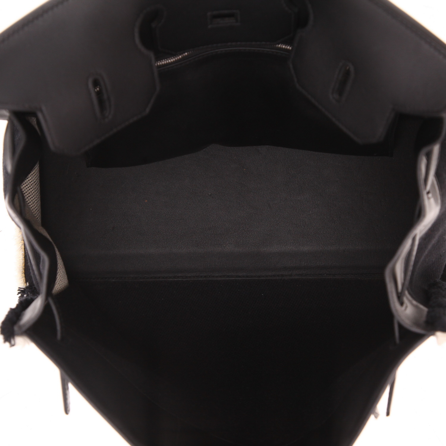 Bolso de mano Hermès  Birkin 35 cm Fray Fray en lona beige y negra y cuero negro - Detail D3