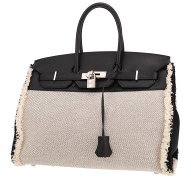 Borsa Hermès  Birkin 35 cm Fray Fray in tela beige e nera e pelle nera
