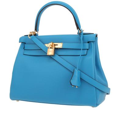Sac à main Hermès  Kelly 28 cm en cuir Evergrain bleu