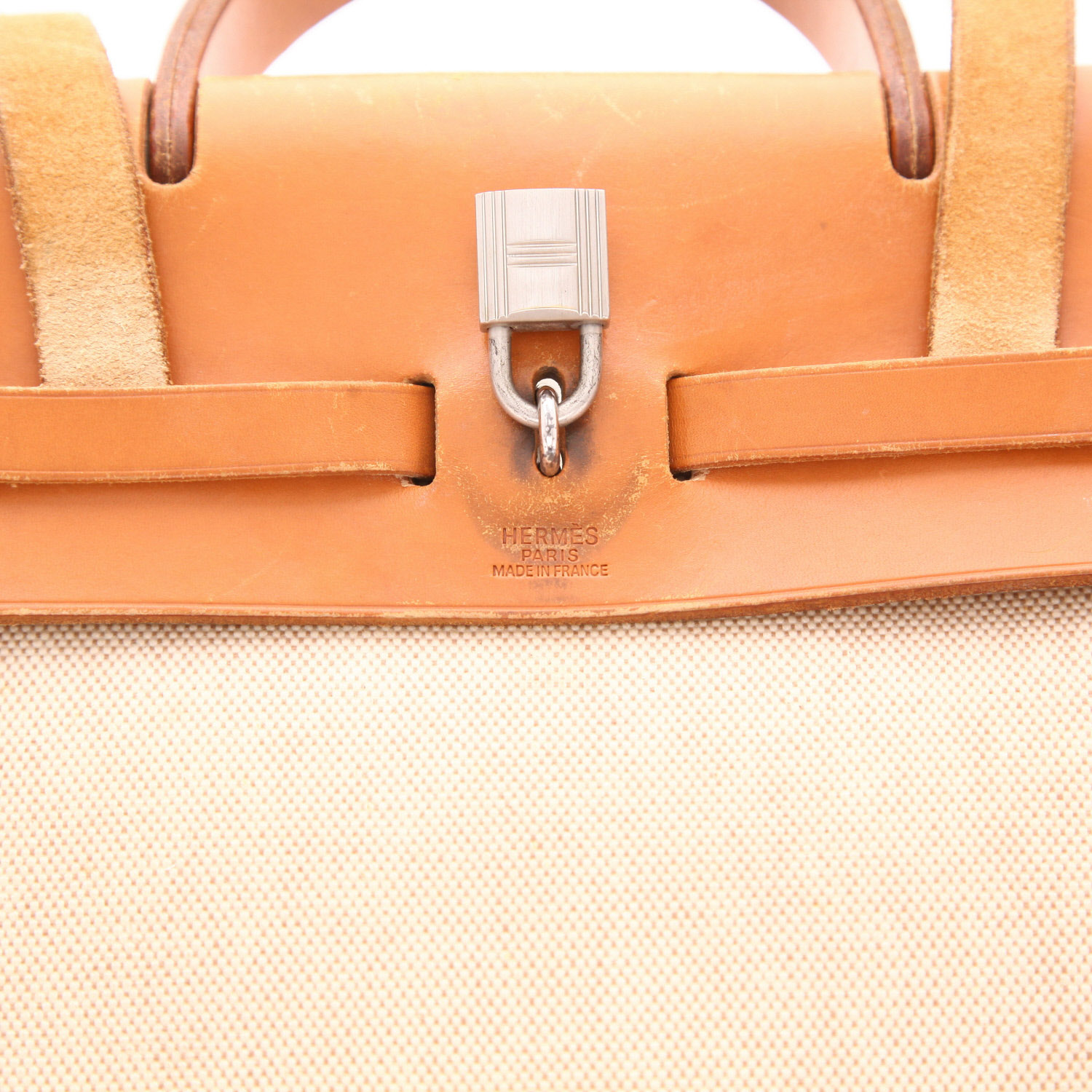 Hermès  Herbag - Backpack backpack  in beige "H" canvas  and gold leather - Detail D2