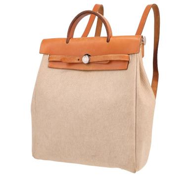 Zaino Hermès  Herbag - Backpack in tela "H" beige e pelle gold