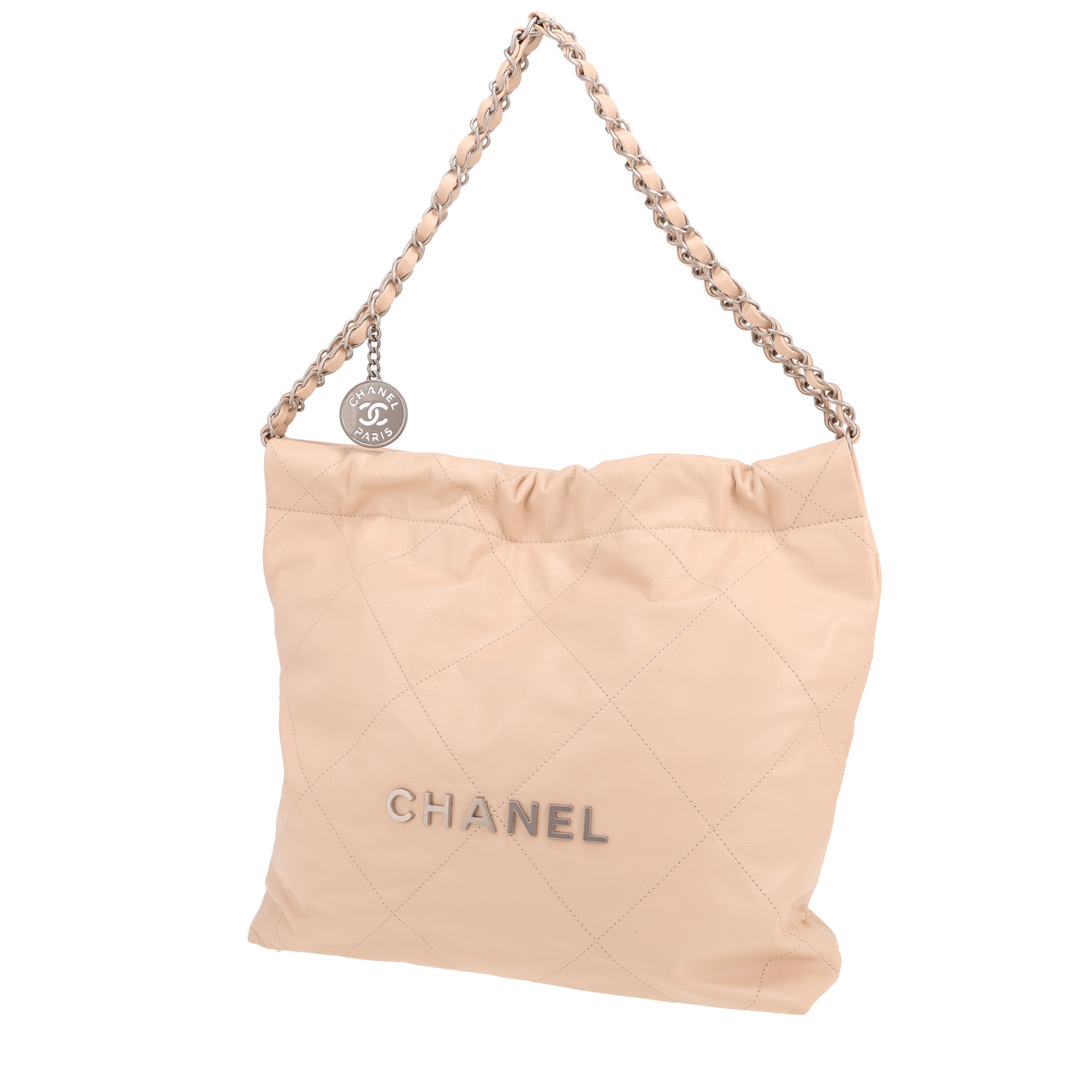 Sac cabas Chanel  22 en cuir beige - Detail D5
