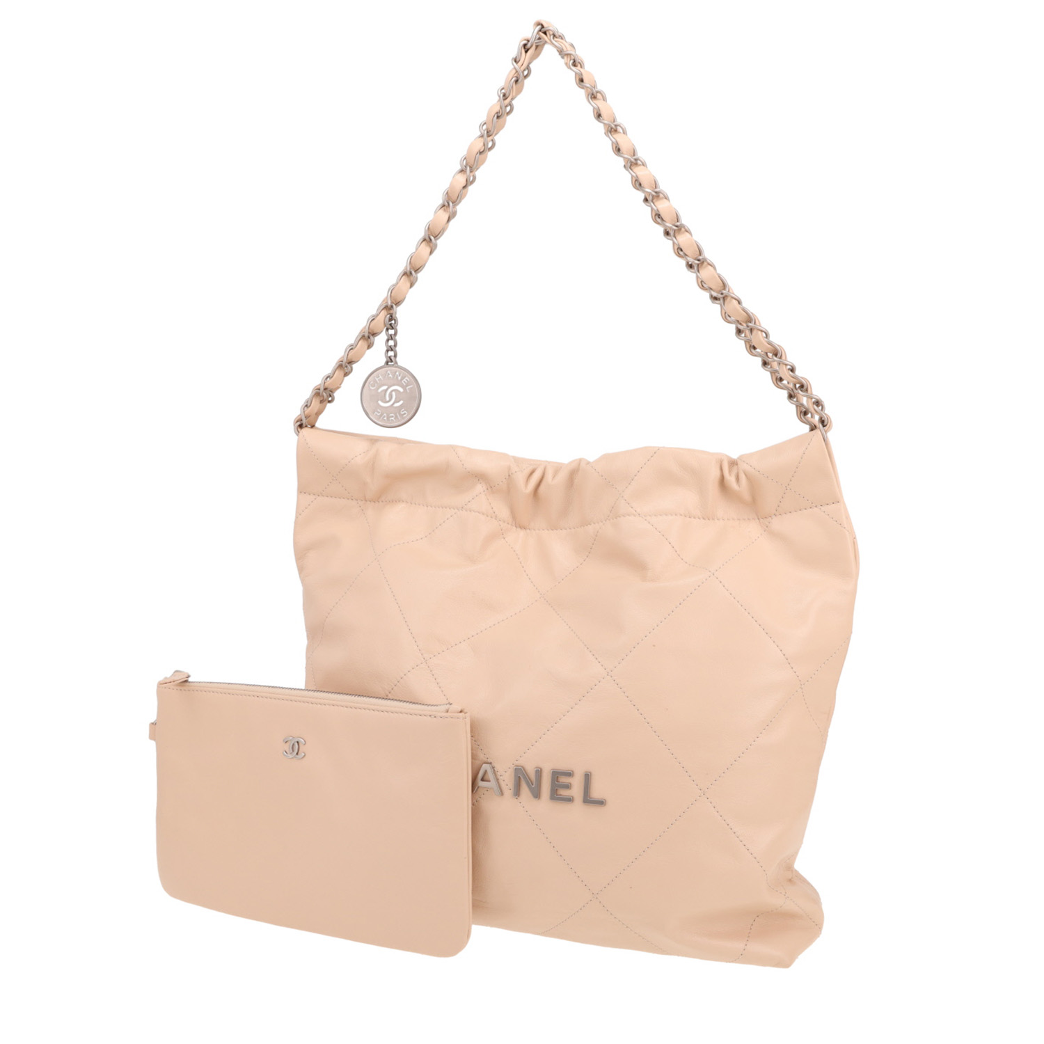 Chanel  22 shopping bag  in beige leather - Detail D6