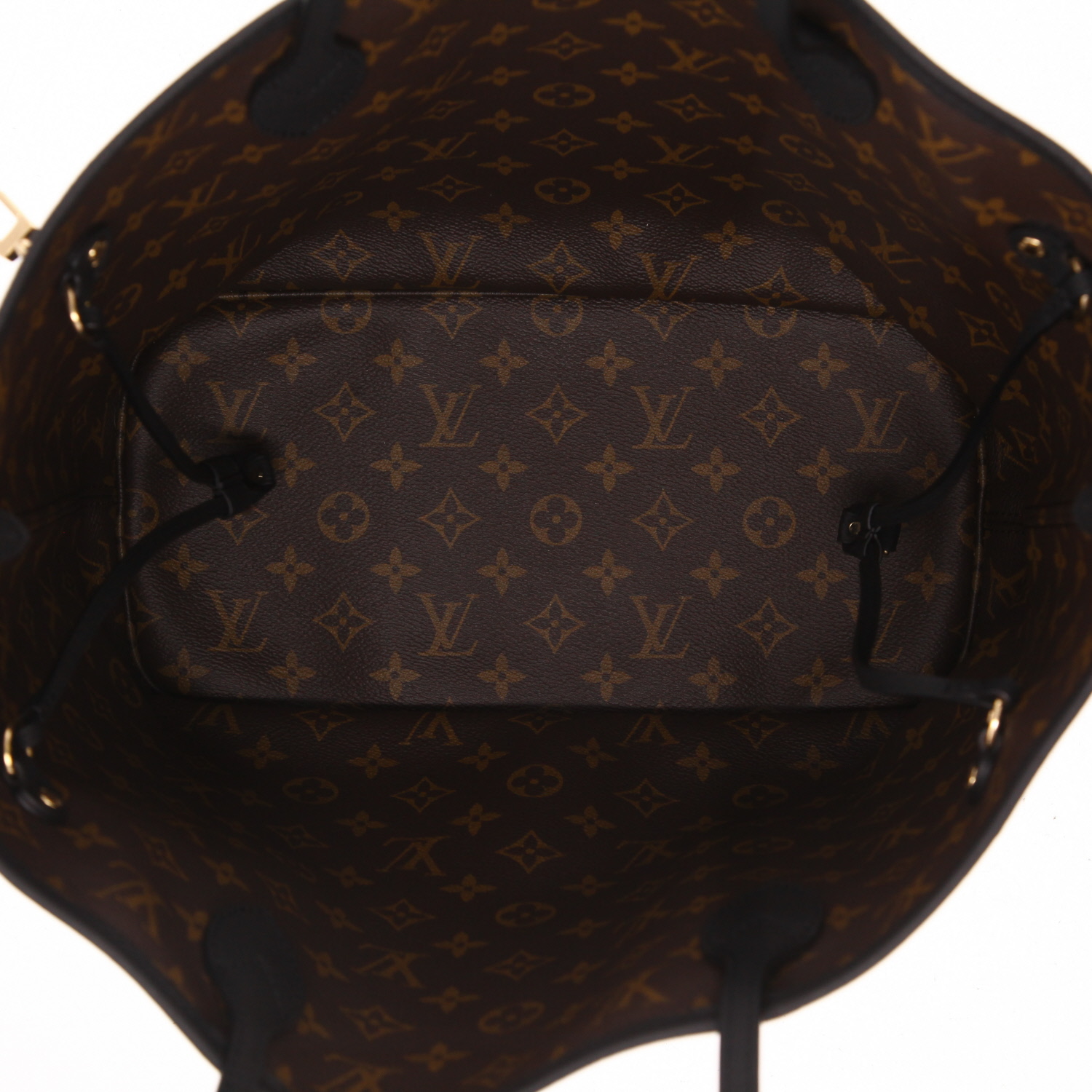 Bolso Cabás Louis Vuitton  Neverfull Inside Out en cuero negro y lona Monogram marrón - Detail D3