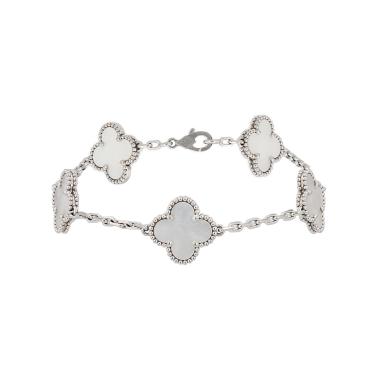 Van Cleef & Arpels Vintage Alhambra bracelet in white gold and mother of pearl