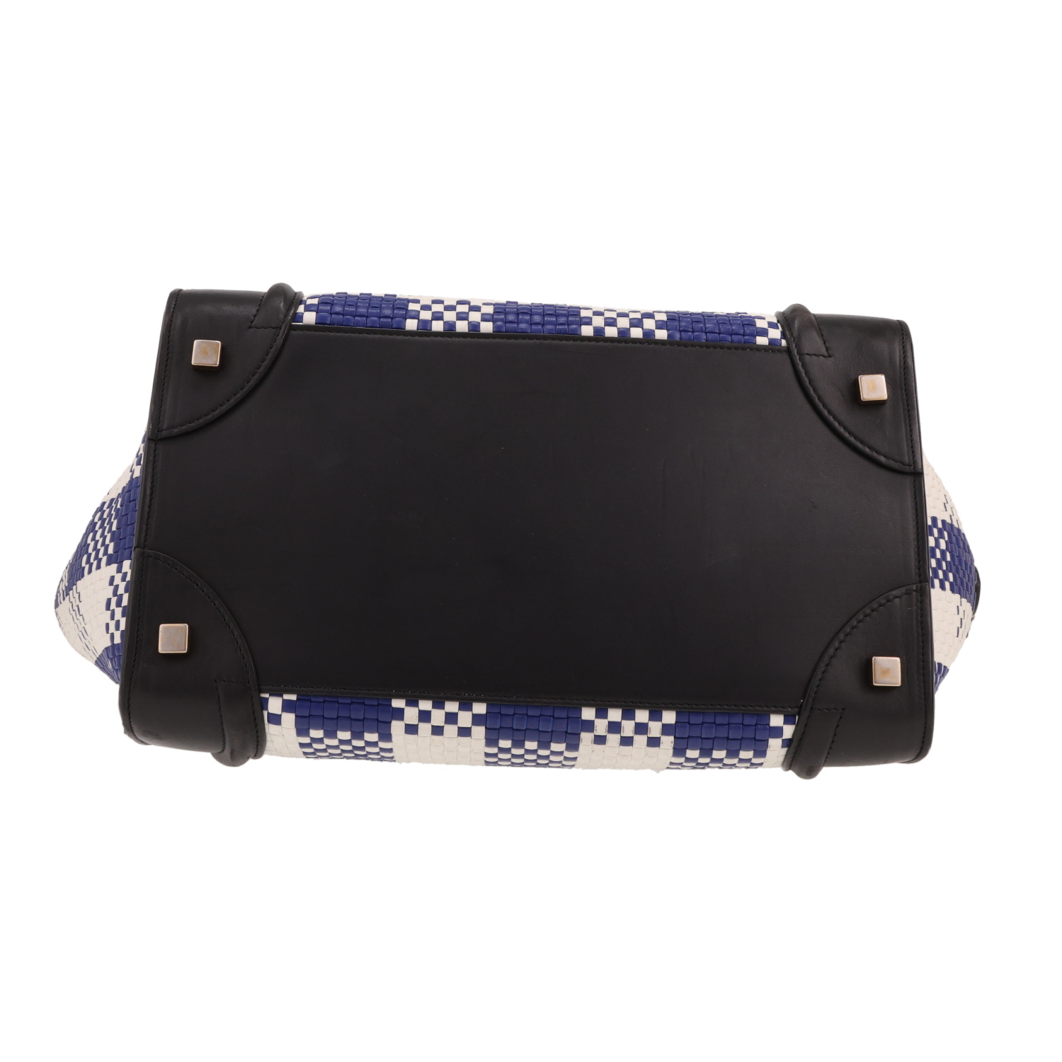 Bolso de mano Celine  Luggage en cuero trenzado azul y blanco y cuero negro - Detail D1