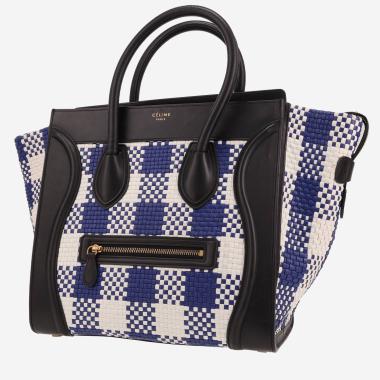Sac à main Celine  Luggage en cuir tressé bleu et blanc et cuir noir