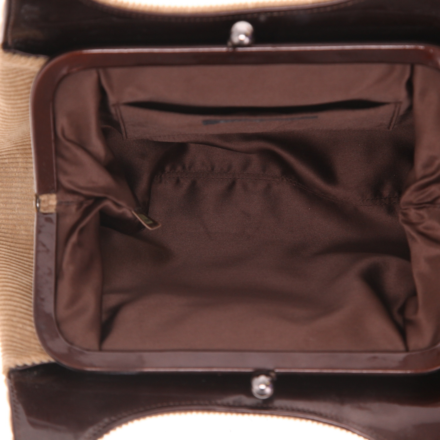 Borsa a spalla Chanel  Vintage in velluto marrone e pelle marrone - Detail D3