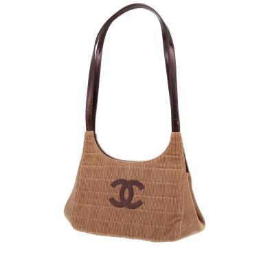 Bolso para llevar al hombro Chanel  Vintage en terciopelo marrón y cuero marrón