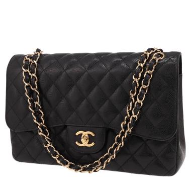Chanel  Timeless Jumbo shoulder bag  in black quilted grained leather