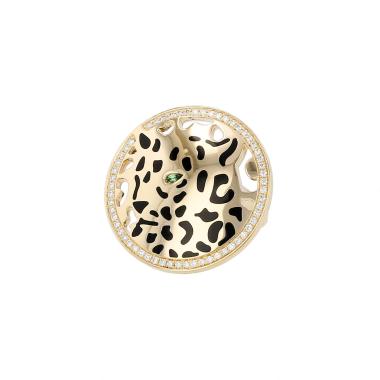 Bague Cartier Panthère en or jaune, diamants, tsavorite et laque noire