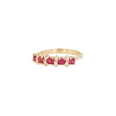 Sortija Mikimoto  de oro amarillo, rubíes y diamantes