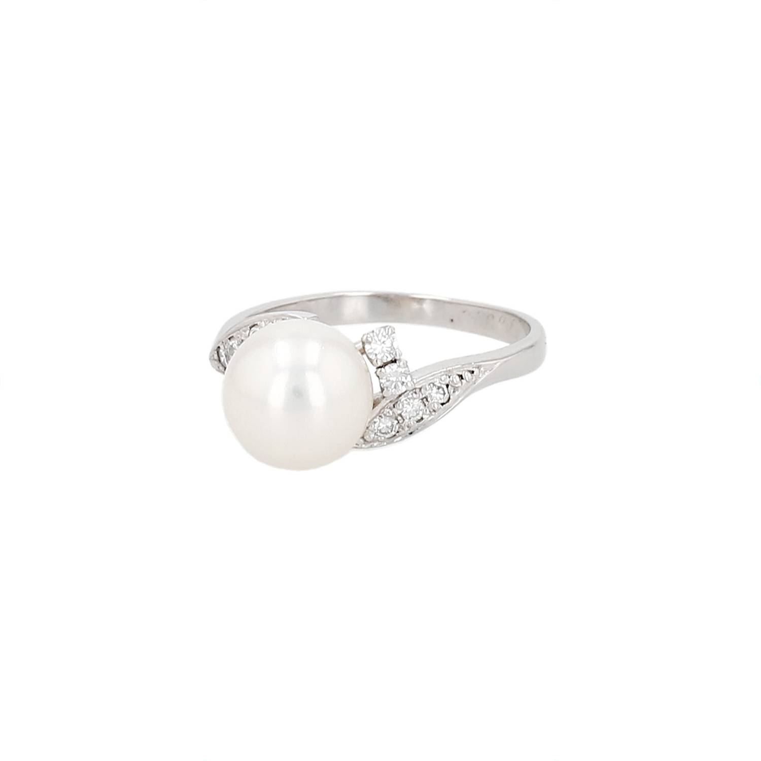 Bague Mikimoto Platine Perle Culture Diamants Occasion Bague Mikimoto Platine Perle Culture Diamants Occasion