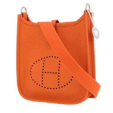 Sac bandoulière Hermès  Mini Evelyne en cuir taurillon clémence orange