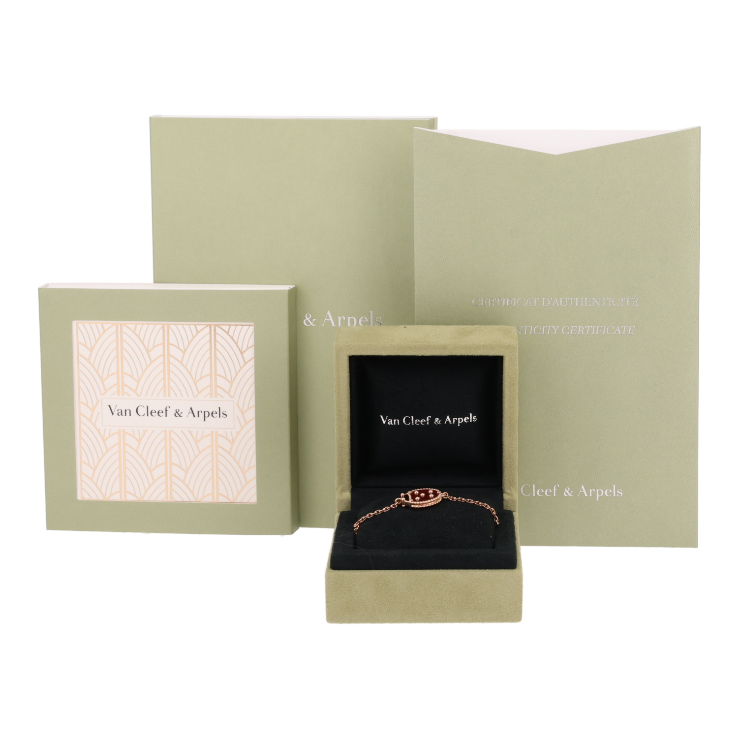 Van Cleef & Arpels Lucky Spring bracelet in pink gold, onyx and cornelian