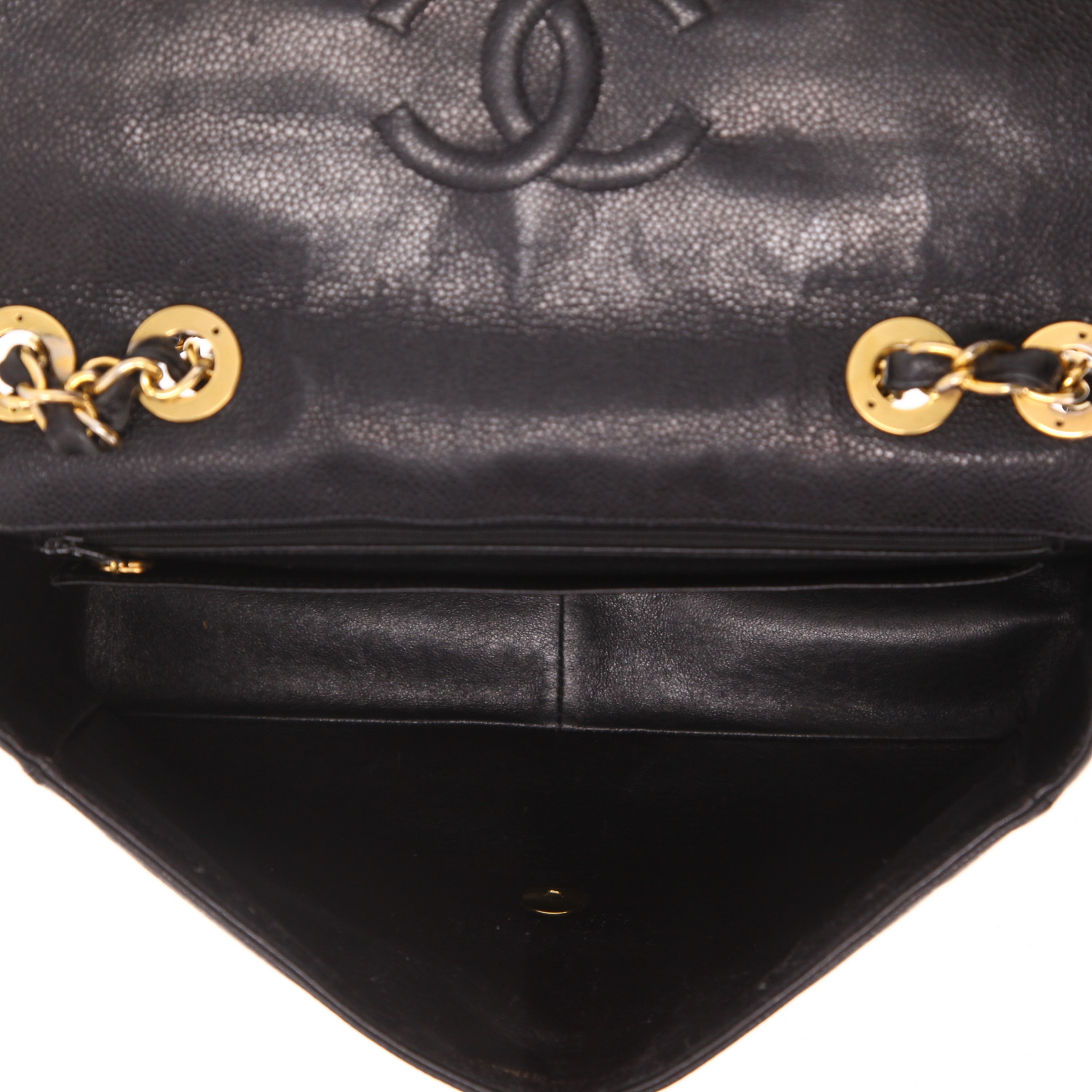 Chanel  Timeless Jumbo shoulder bag  in black quilted leather - Detail D3