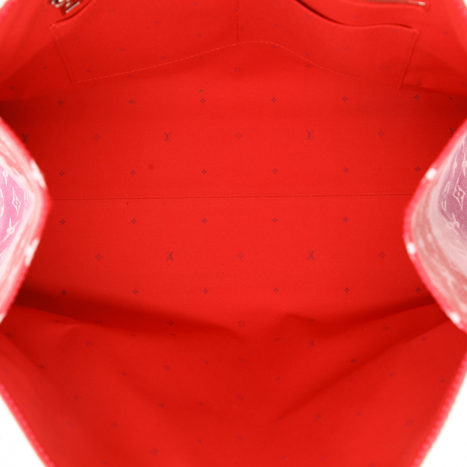 Sac cabas Louis Vuitton  Onthego grand modèle  en cuir rouge rose et parme - Detail D3