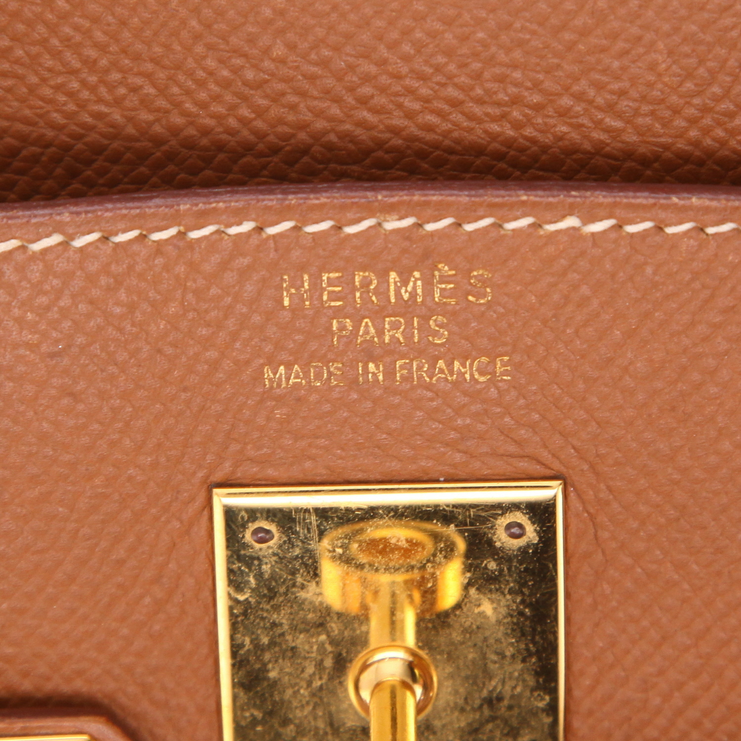 Hermès  Haut à Courroies handbag  in gold Courchevel leather - Detail D2
