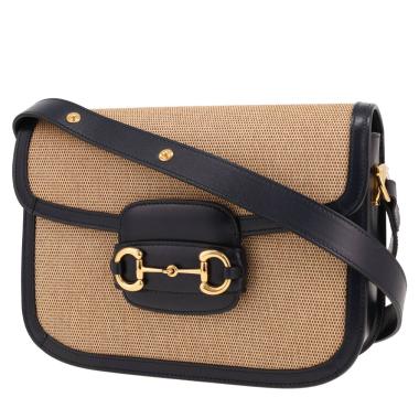 Gucci 1955 Horsebit shoulder bag in beige canvas and Bleu Marine leather