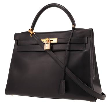 Bolso Hermès Kelly de 32 cm, de piel negra tipo «box»