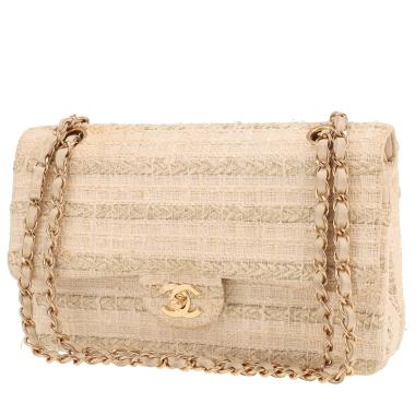 Borsa Chanel  Timeless Classic in tweed beige e pelle beige